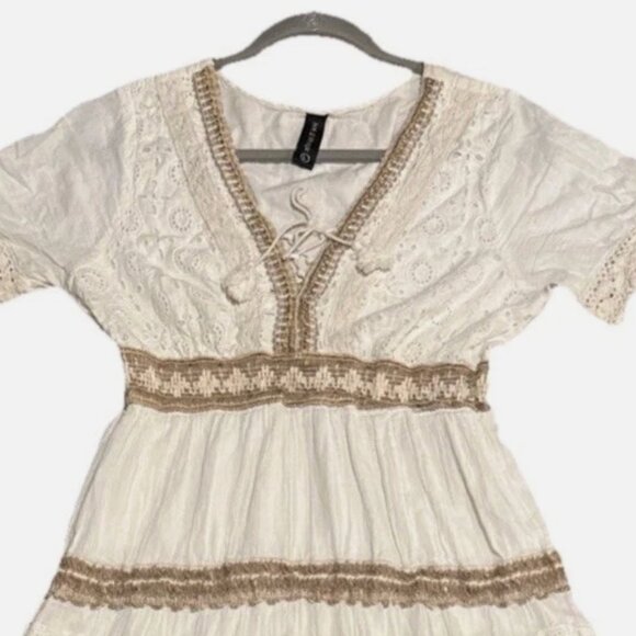 Anthropologie  Bohemian Maxi Dress Crochet Lace Eyelet Beach Me2Magic Victoria-L - Picture 2 of 13